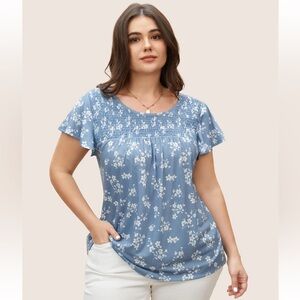 BloomChic Plus Size Round Neck Floral Print Shirred T-shirt
